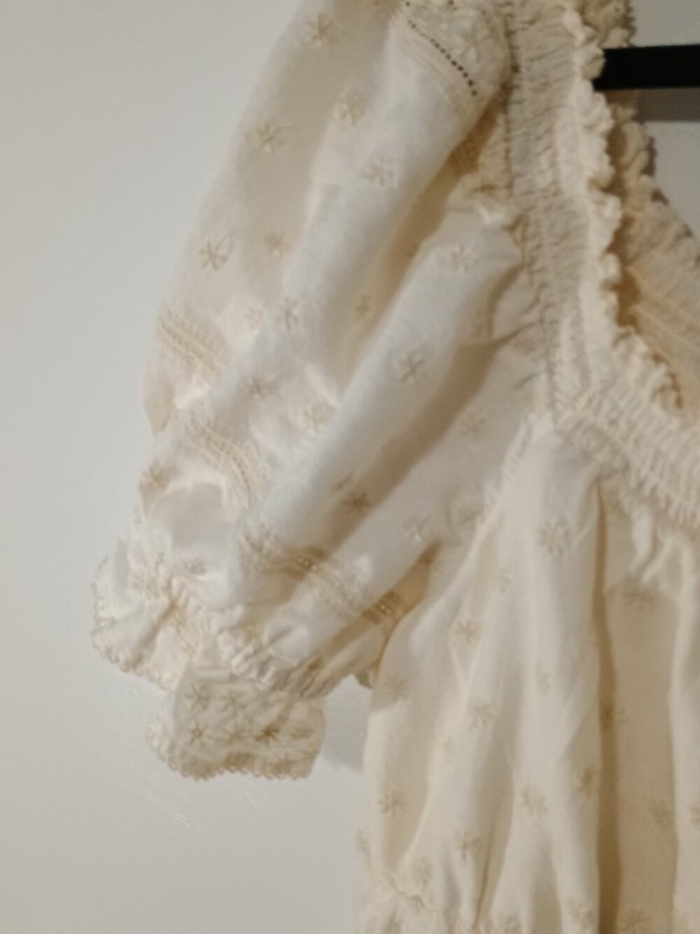 Old Navy XL Ivory Off Shoulder Peasant Mini Dress Embroidered Puff Sleeve Boho - Picture 4 of 7